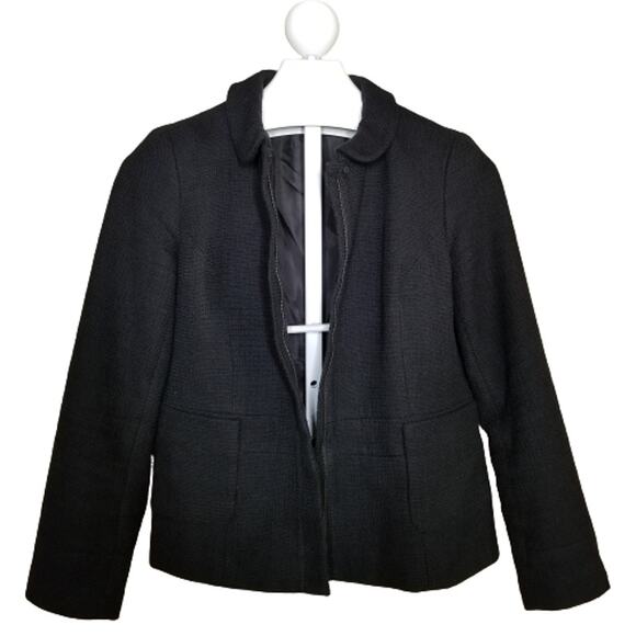 Talbots Zip Up Textured Blazer Peter Pan Collar Black 14P - Picture 4 of 7